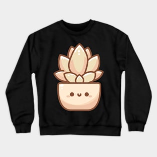 Cute Golden Succulent in a Pot | Kawaii Houseplant Illustration | Cute Kawaii Potted Plant Crewneck Sweatshirt